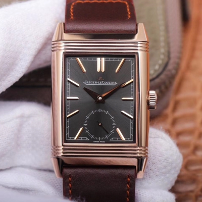 JAEGER LECOULTRE REVERSO TRIBUTE DOUBLE-SIDED DOUBLE TIME ZONE FLIP MG FACTORY ROSE GOLD BLACK DIAL