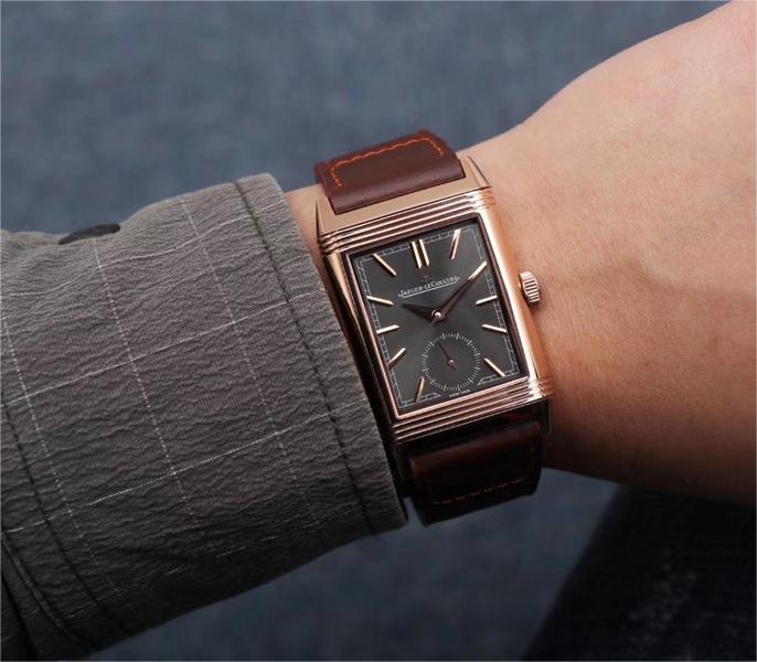 JAEGER LECOULTRE REVERSO TRIBUTE DOUBLE-SIDED DOUBLE TIME ZONE FLIP MG FACTORY ROSE GOLD BLACK DIAL